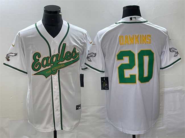 Mens Philadelphia Eagles #20 Brian Dawkins White Gold Cool Base Stitched Baseball Jersey